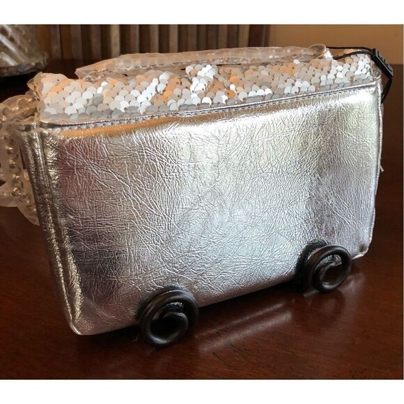 NICOLE MILLER - NWT - Silver Sequined & Vegan Leather Evening Bag. SPARKLY! ♥️ - Picture 12 of 16